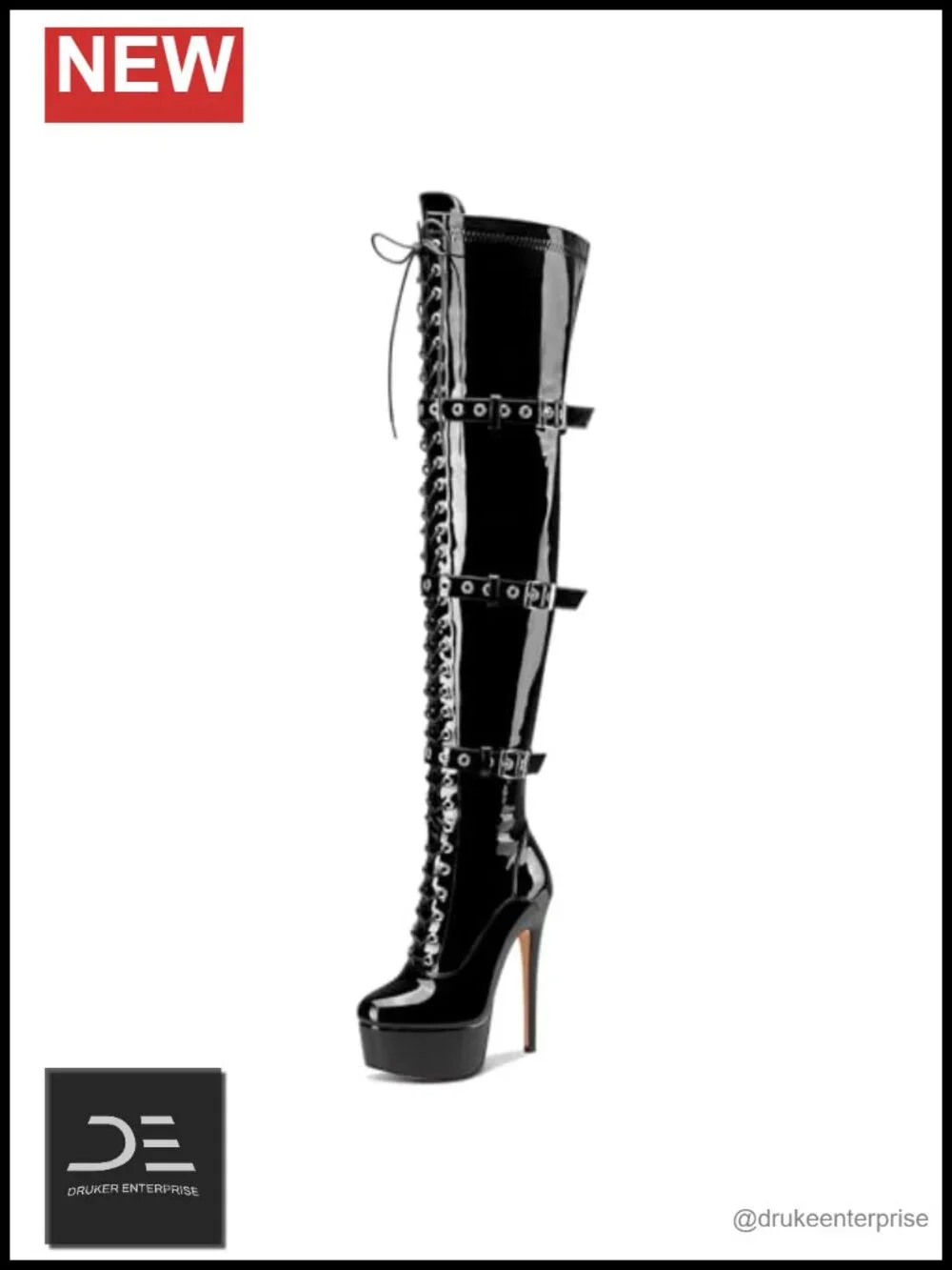 Over Knee Thigh High Boots Stiletto Platform Round Toe Lace-up Buckle Zipper